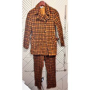 Vintage 1970’s Rampage Women's Plaid Button Front Top and Pants Flare Leg Set